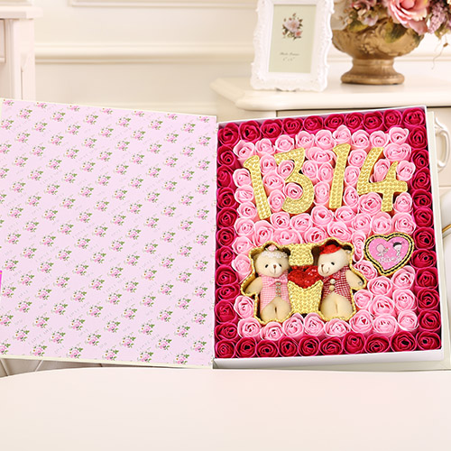 Soap Flower 1314+Hands Bear Rose Red