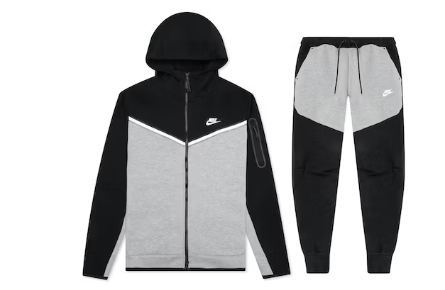 Nike Sportswear Tech Fleece Full Zip Hoodie & Joggers Set Black/Dark Grey Heather/White