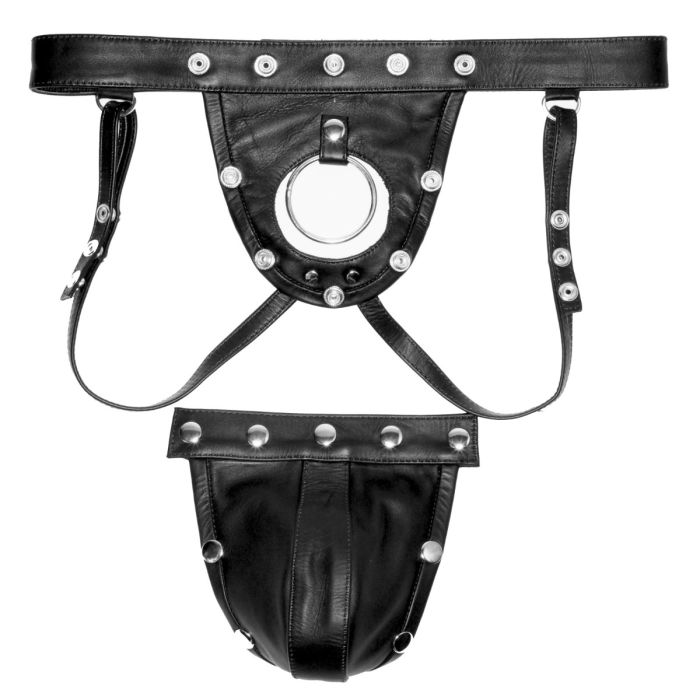 Leather Harness Jock Strap - Black - L