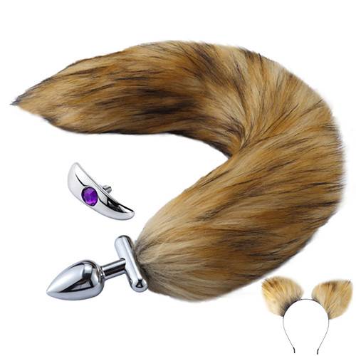 Screwed Tail Plug With Cat Ears - Brown