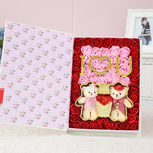 Soap Flower IU+Hand-Hand Bear Red