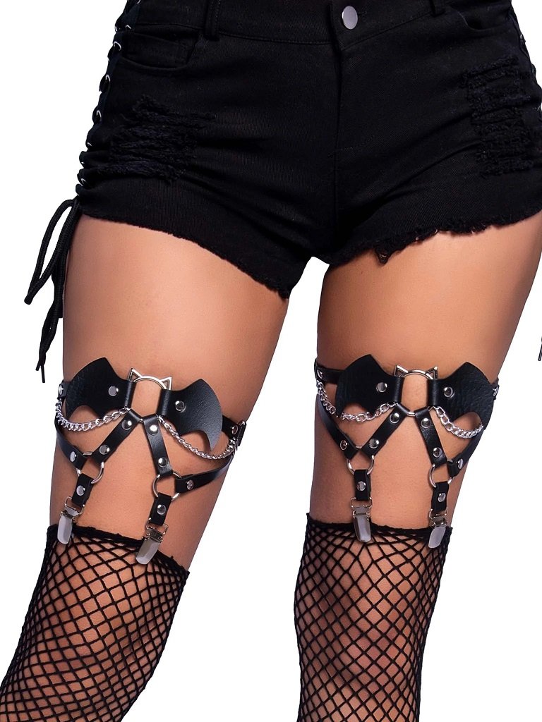 Bat Wing Thigh Garters - Black