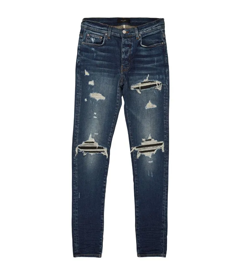 AMIRI Stonewashed Distressed Slim Cut Jeans Deep Classic Blue