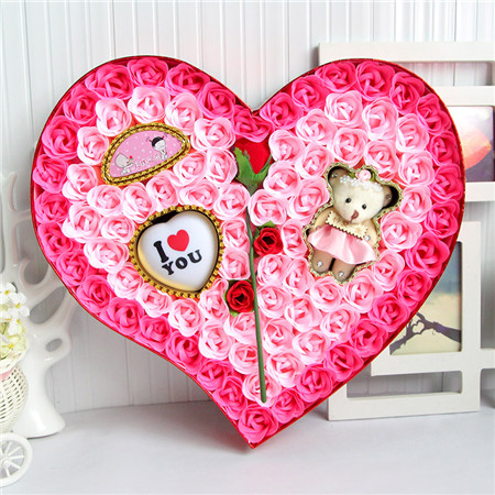 Soap Flowers-92 pink flower bear lamp