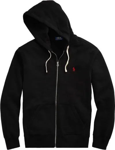 Polo Ralph Lauren Men’s Double Knit Full-Zip Hoodie Sweatshirt Black and red